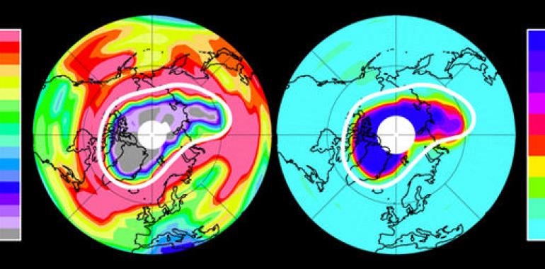 La capa de ozono adelgazó inusualmente en el Ártico durante el invierno